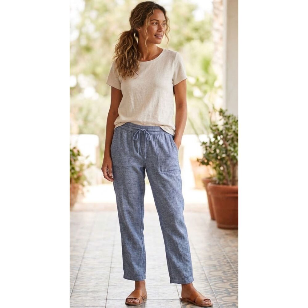 Old Navy High Rise Linen Blend Pull On Drawstring Ankle Pants Womens Size Medium